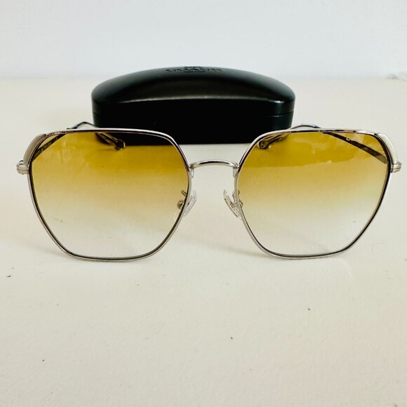 NEW COACH SHINY SILVER YELLOW CLEA GRADIENT LENS SUNGLASSES HC 7165 D 60MM - Picture 2 of 13